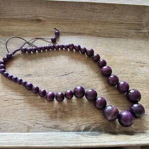 Adjustable wooden purple beaded boho vibes necklace BOGO FREE